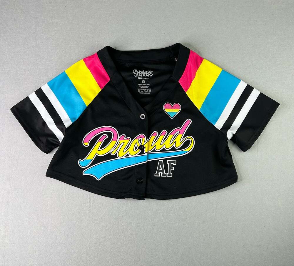 Spencer’s Proud AF Pansexual Pride Cropped Baseball Jersey Small